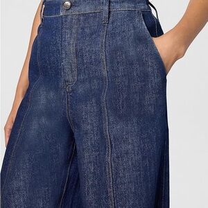 PAIGE Dark Wash Wide Leg Cropped Trouser Jeans Front Seam High Rise Size 31